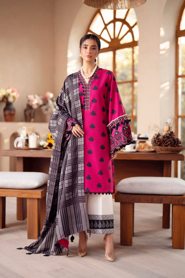 3 Piece - Printed & Embroidered Khaddar Suit - AU-06